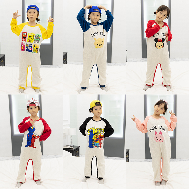 Autumn and winter children's one-piece pajamas do not velvet baby boys and girls plus velvet anti-kick big children cartoon baby rompers