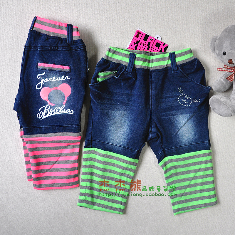 29 9 Yuan Qingkura Spring Summer Child clothing black and white bear BWJG1020 girl imitation denim knitted 50% pants 100-150