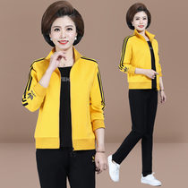 Middle-aged sportswear set women Spring and Autumn 2020 new mother jacket 40 years old 50 middle-aged casual three-piece set