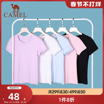 Camel Outdoor Pure Color Cotton T-Shirt Womens Short-sleeved Couple Shirt Summer Sports Running Round Neck Refreshing Quick-drying Clothes Men