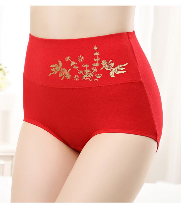 Năm sinh nữ đồ lót lớn màu đỏ eo cao bụng thắt lưng túi hông cotton cotton tóm tắt quần lót eo cao định hình