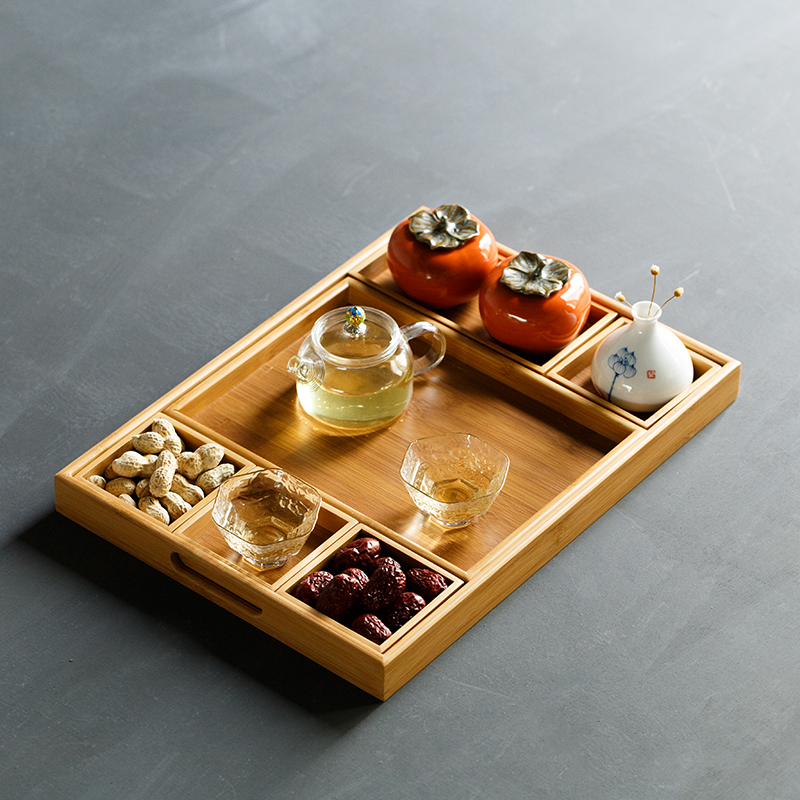 Shaninstrumental Day Style Flattery Tea Tray Tea Set Tea Set Group Home Rectangular Bamboo Minima Small Nursery Tray Tea Cup Containing box