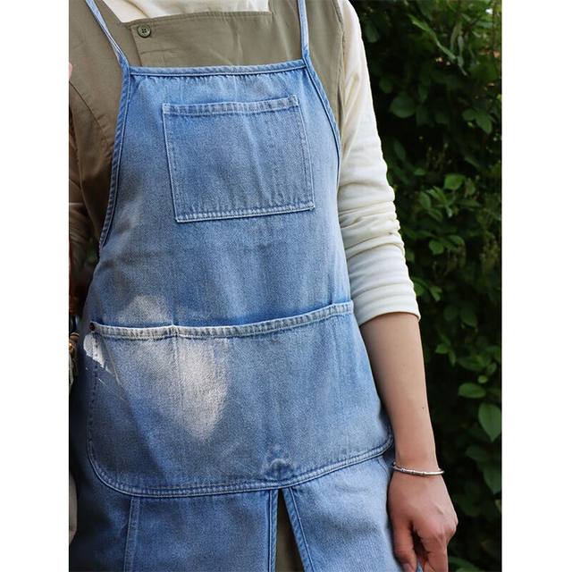 PLANTSDREAM/Zhimeng pure cotton denim sleeveless simple suspenders front slit gardening home anti-fouling apron