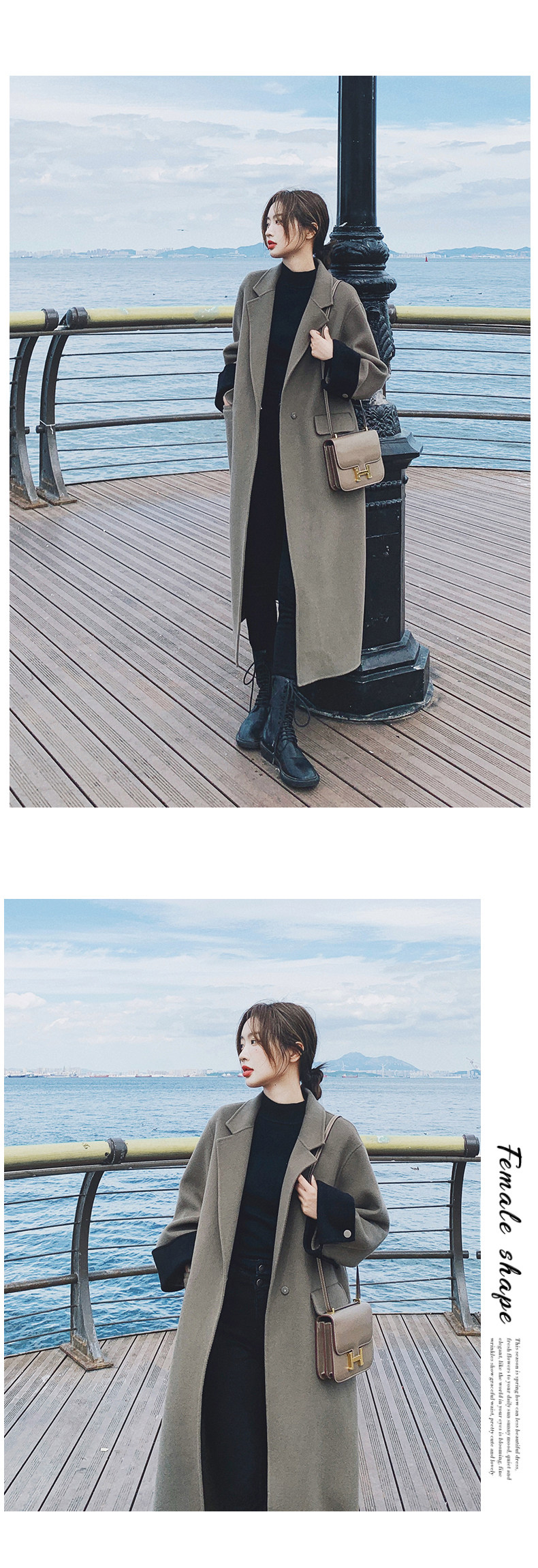 Демисезонное длинное шерстяное пальто, куртка, в корейском стиле, изысканный стиль, длина макси для возраста 