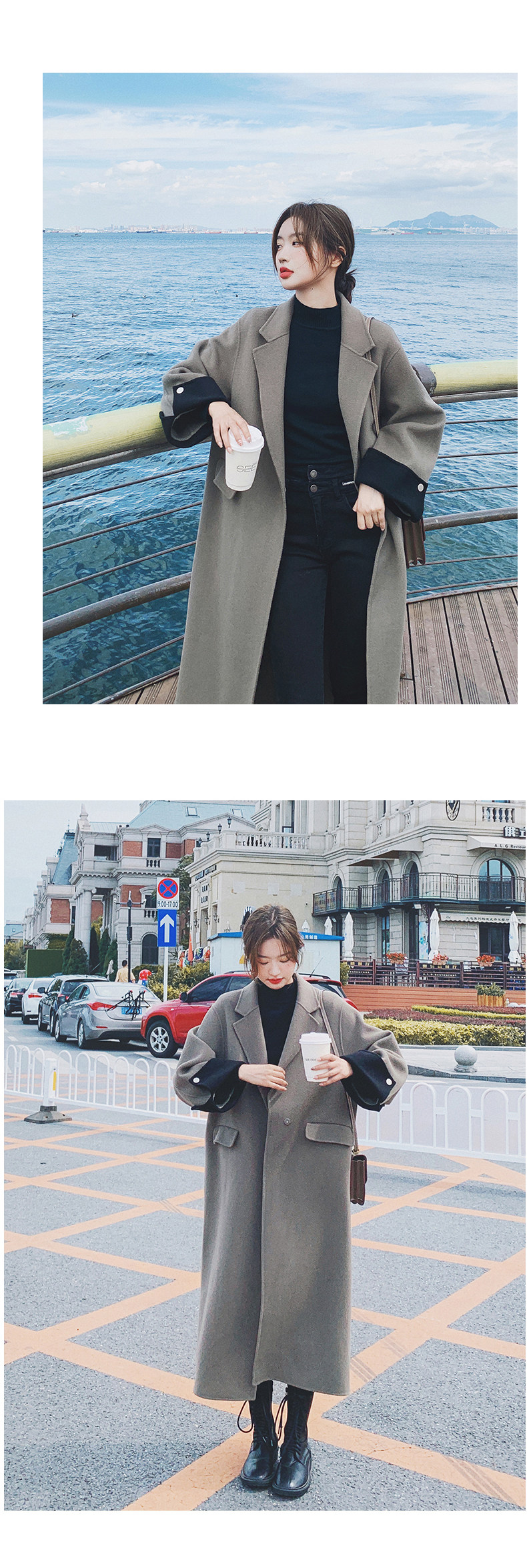 Демисезонное длинное шерстяное пальто, куртка, в корейском стиле, изысканный стиль, длина макси для возраста 