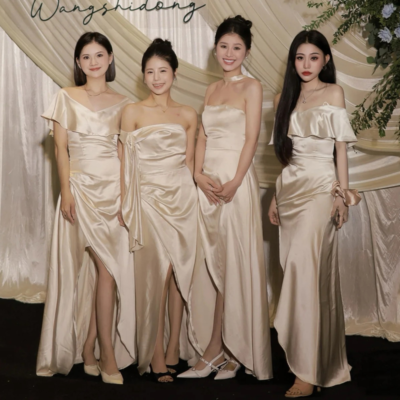 Sister Group Champagne-Colored Bridesmaid Dress Summer 2026 New Satin High-End Niche Sister Group Dress for Women