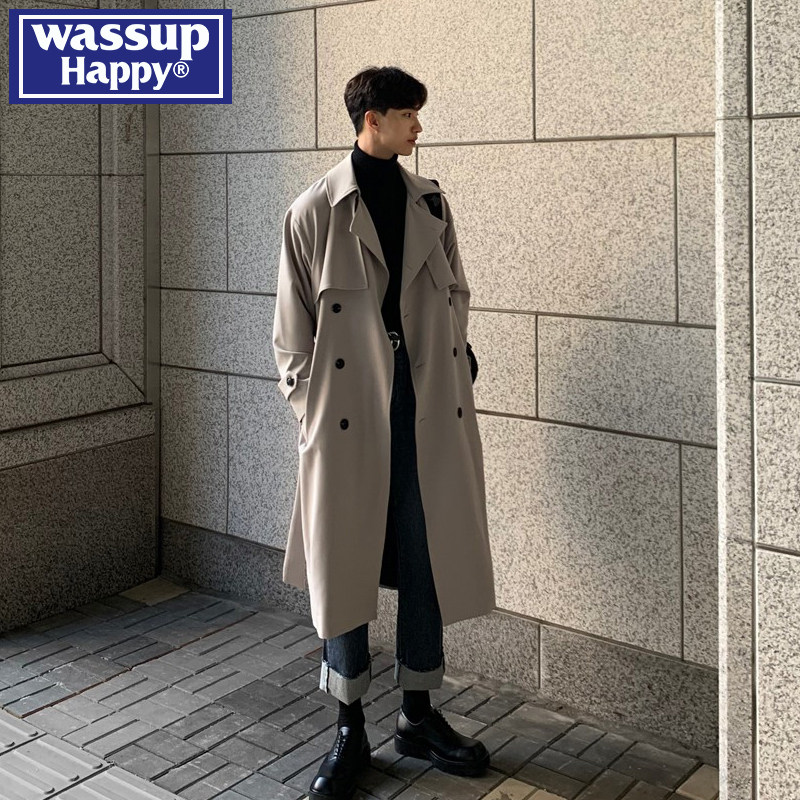 шерстяное пальто wassup happy, мужское осенне-зимнее трендовое шерстяное пальто выше колена, утолщенная длинная повседневная ветровка Изображение 1