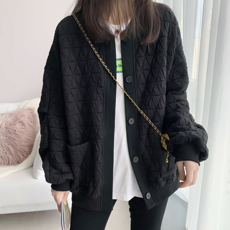 European Station 2026 Spring New Korean Style Diamond-Shaped Loose Simple Thickened Warm Elegant Fashion Cardigan Jacket for Women European Station 2026 Spring New Korean Style Diamond-Shaped Loose Simple Thickened Warm Elegant Fashion Cardigan Jacket for Women