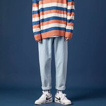 Fashion ins Jeans Men's Autumn Tide Brand Hong Kong Wide Leg Pants Loose Straight Joker Retro Light Pants