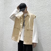 ins Hong Kong style Ruffian handsome waistcoat male spring and autumn Korean trend Japanese horse clip Harajuku style retro tooling vest