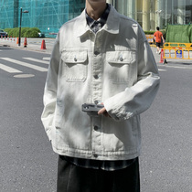 Spring and Autumn White Denim Coat Mens Tide Brand Hip Hop Street Loose Casual Jacket Korean Fashion Clothes