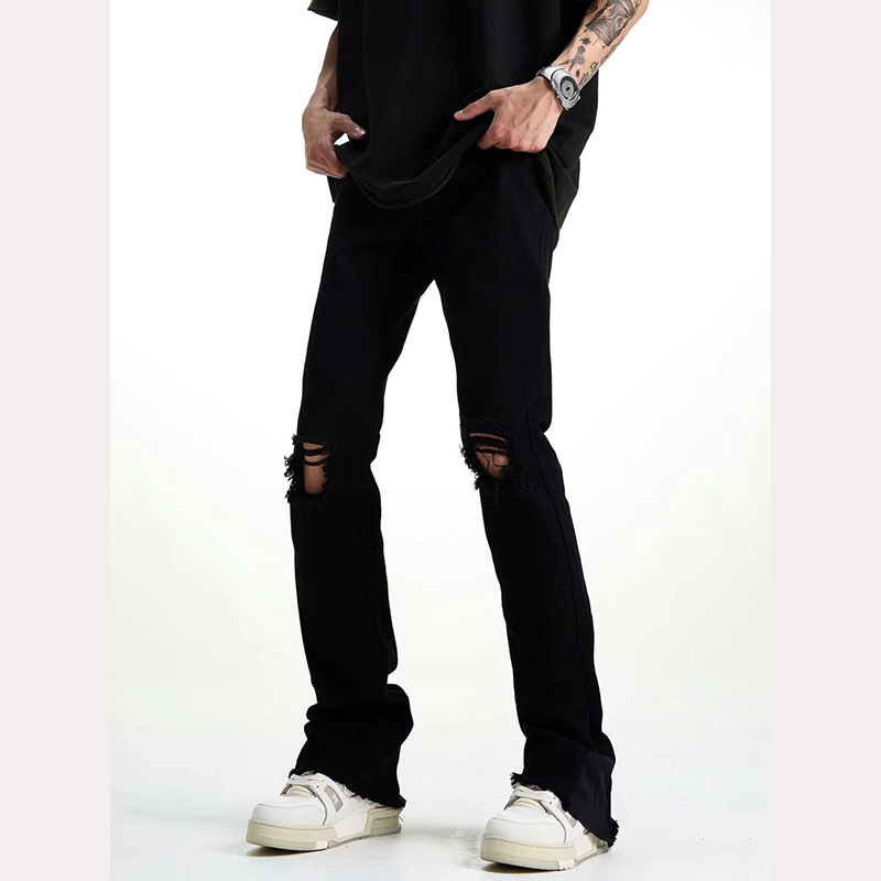 European and American High Street Frayed Ripped Jeans for Tall Men, Extended Version, New Trendy Brand, Slim Straight-Leg Slimming Trousers