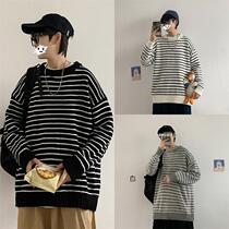 Port Wind striped sweater Mens autumn Winter Korean version Trend ins Knitted Sweatshirt Loose and Lazy Sweater Sweater Jersey Undershirt
