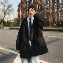 Woolen coat men's long winter English trend Joker ins loose ruffian handsome padded woolen coat