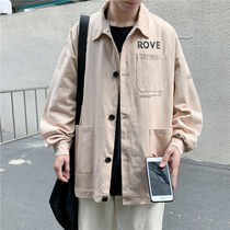 Hong Kong Wind ins Tide Brand Retro Work Jacket Male Korean Spring and Autumn Fashion Letter Printing Joker Casual Jacket