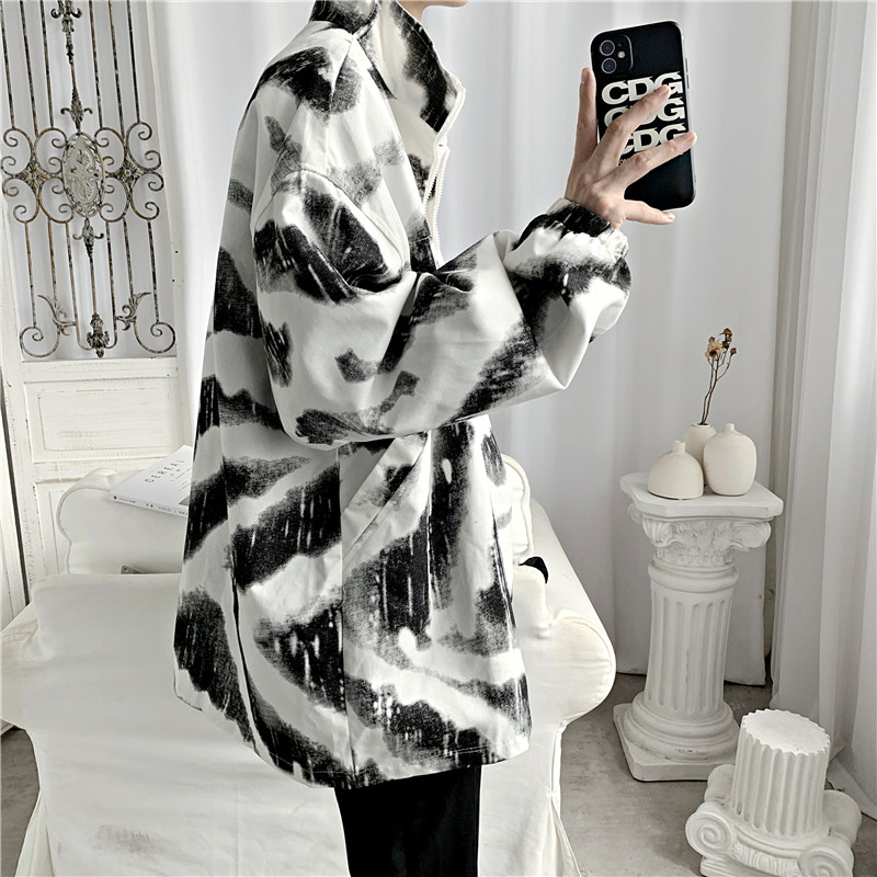 Spring and Autumn Tide brand retro zebra pattern tie-dyed tooling jacket Korean version of the trend loose fried street coat men's tide ins