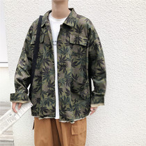 Net red super fire cec Maple Leaf jacket men Korean version of the trend loose students spring and autumn ins Hong Kong style camouflage denim jacket