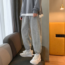 Light core suede casual pants mens spring autumn new Korean version straight cylinder Loose Broadlegged Pants Boomer rope Rope Beam SPORTS PANTS