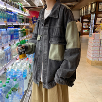 Splicing Denim Jacket Male Korean version trendy spring and autumn Chauzzins Shot clothes on the wind The uppie handsome retro 100 lap jacket