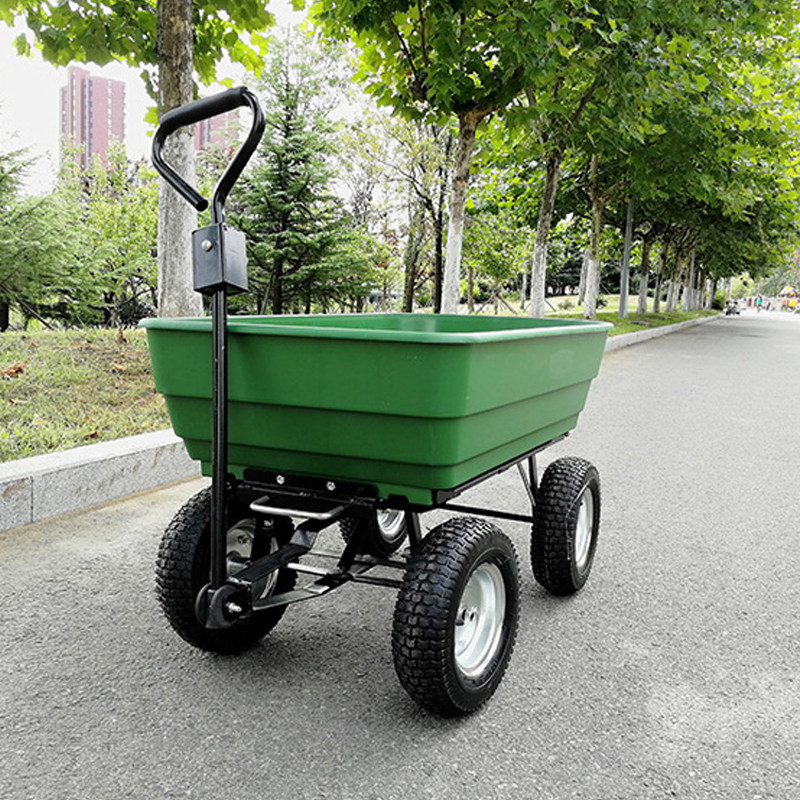 Four-wheeled hand-pulled, flatbed truck, trailer, plastic dump puller, small cart, agricultural pusher, truck, household use