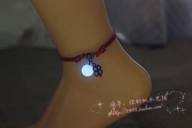 Vòng chân Nhật Bản và Hàn Quốc phiên bản của đồ trang sức thời trang sợi dây màu đỏ nữ mô hình sinh nhật đơn giản chân dây sáng luminous đá men couple