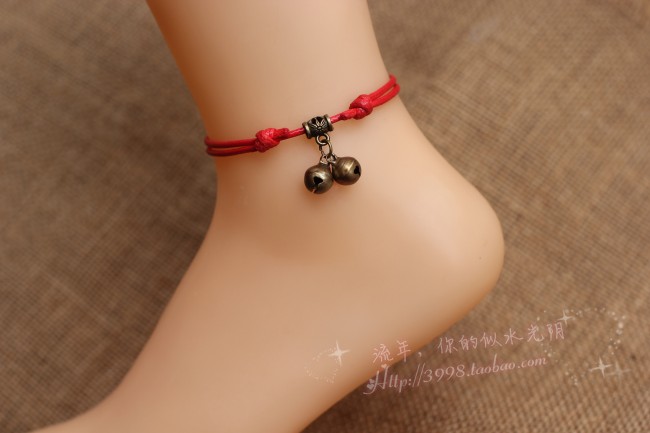 Handmade vòng chân thời trang nghệ thuật giản dị dễ thương nam sinh đôi nam nữ chuông đỏ dây giản dị phiên bản đơn giản Hàn Quốc - Vòng chân lắc chân nữ đẹp