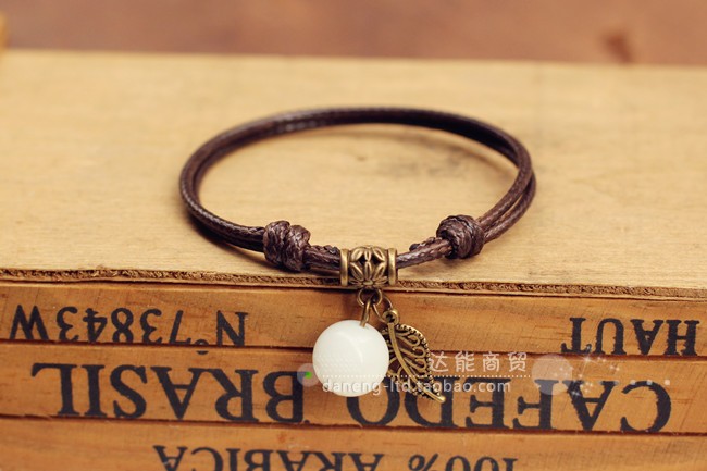 Handmade hoang dã đặc trưng phong cách dân tộc ban đầu trang sức vòng chân nữ đá sáng chân dây hạt phát sáng hạt nam và nữ - Vòng chân lắc chân vàng trắng