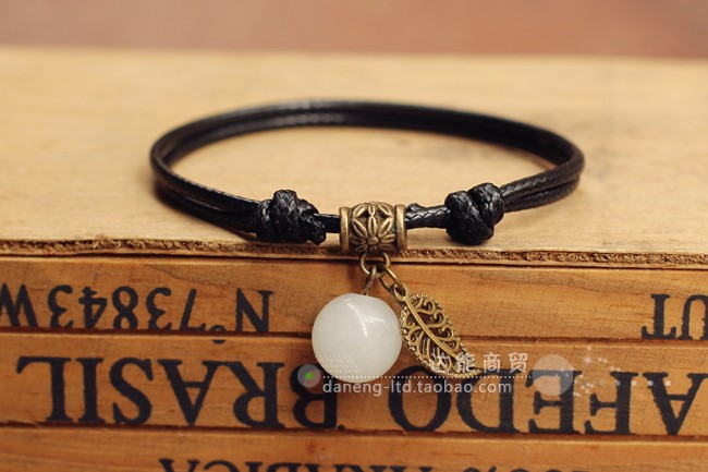 Handmade hoang dã đặc trưng phong cách dân tộc ban đầu trang sức vòng chân nữ đá sáng chân dây hạt phát sáng hạt nam và nữ - Vòng chân lắc chân vàng trắng