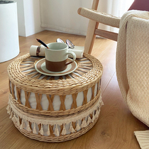 Moroccan hand woven cushion day style tatami floating window round bushel straw chic cushion rattan chic cushion