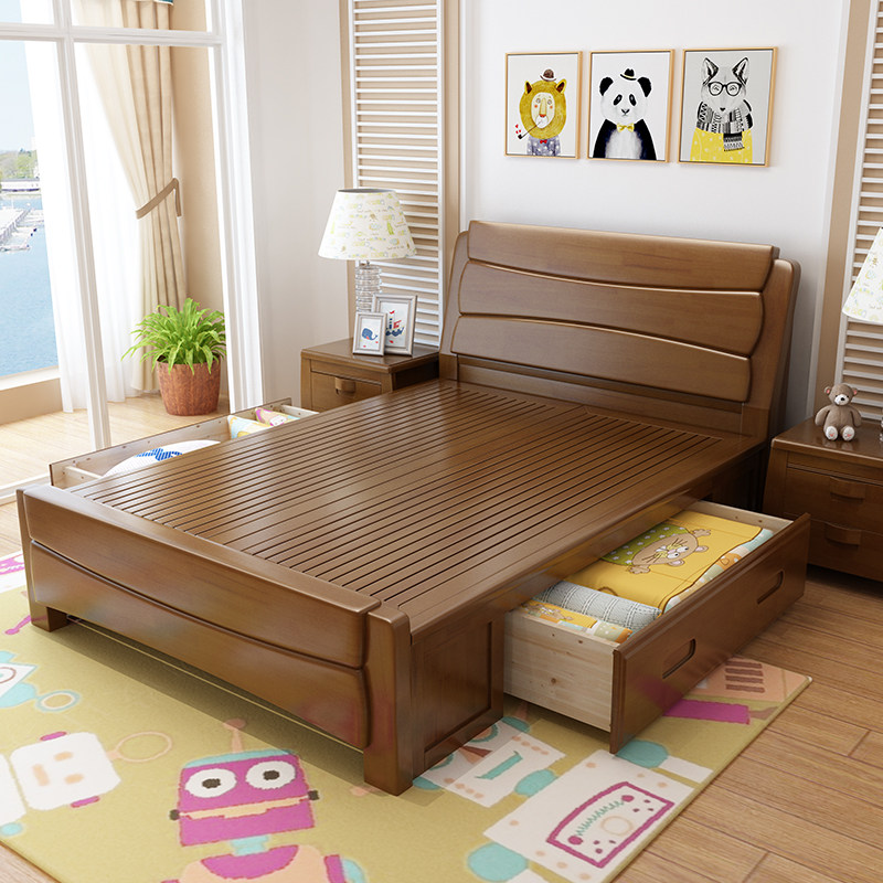 Solid wood bed Master bedroom 1.8 meters double high box storage bed 1.2 meters 1.35 meters 1.5 meters 1m Children's single bed
