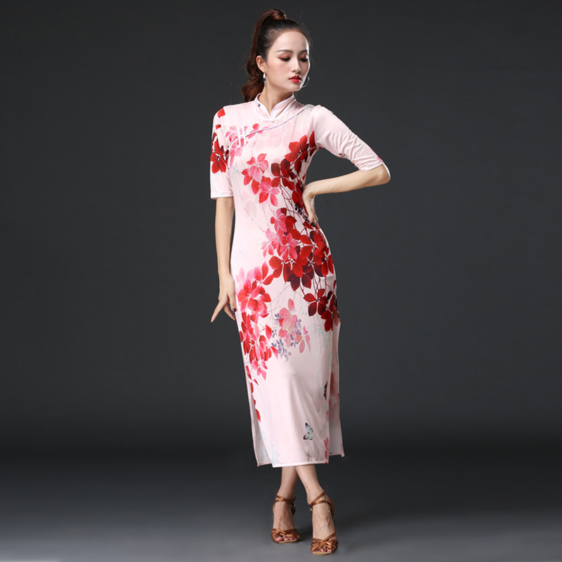 Latin dance competition Conserve high-end elastic Latin dance with dress and dress qipao dance suit for autumn and winter practice costumes-Taobao