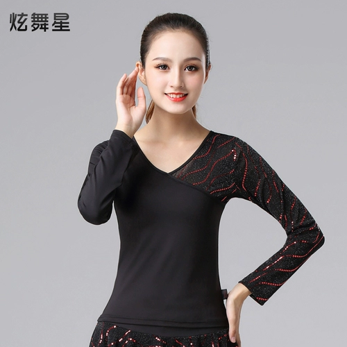 Костюм для кадриль, женские топы с блестками и длинными рукавами, костюмы для трехступенчатого танца, костюмы для матросских танцев, новые топы для латинских танцев