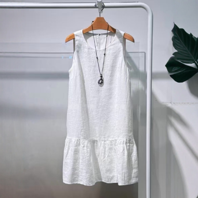 Mm Mall Same Style 2026 Summer New White Round Neck Relaxed Casual Sleeveless Dress for Women 5H4390621