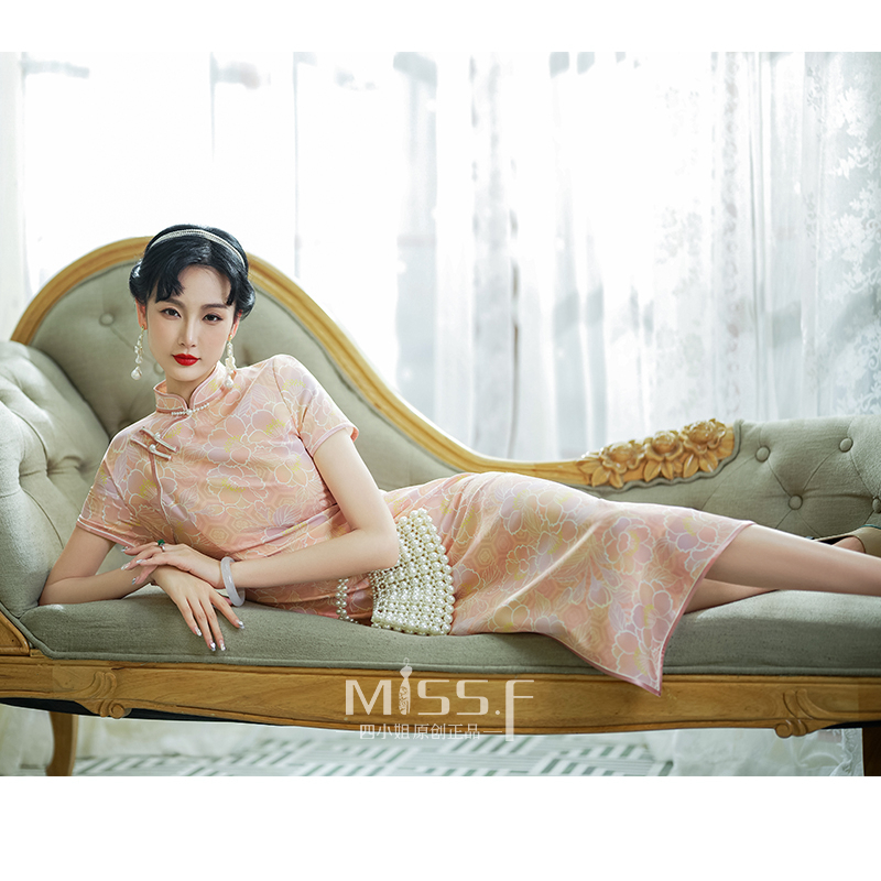 四小姐 Fuchsia silk cheongsam, autumn elite dress, Chinese style