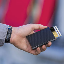 France OGON mens wallet Mens cowhide card bag Aluminum metal anti-theft brush Carbon fiber pattern multi-function wallet