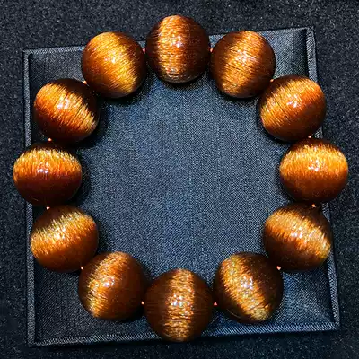 Collection grade Brazilian natural copper hair Crystal hand single circle red copper smooth hair gold silk Cat's Eye Stone men and women's brave hand string