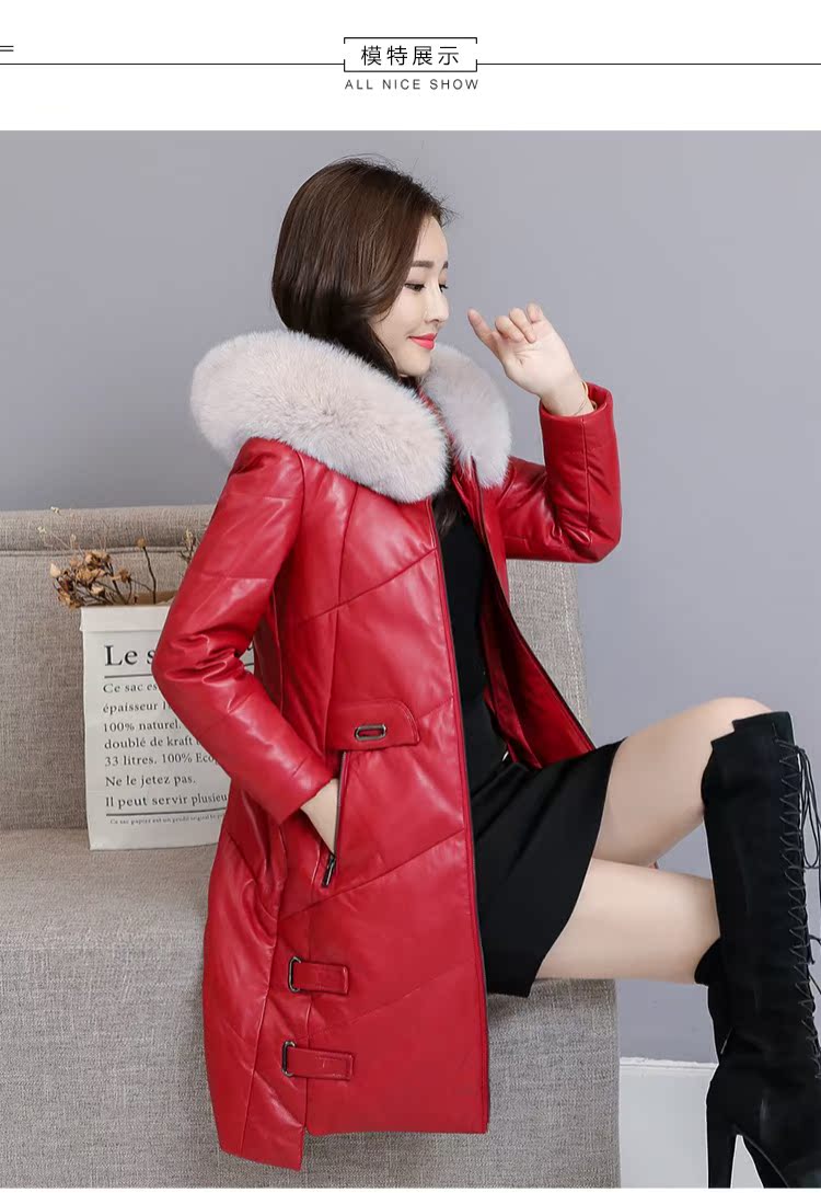 Áo khoác da cừu xuống áo khoác nữ trùm đầu dài 2018 cáo lông cổ áo lông thú một chiếc áo khoác lông mùa đông ao khoac da