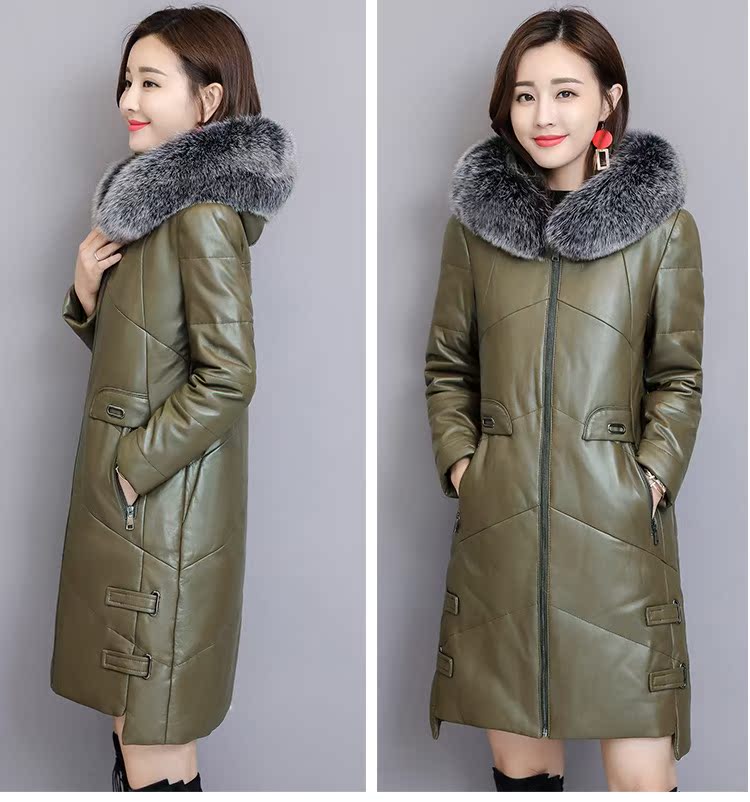 Áo khoác da cừu xuống áo khoác nữ trùm đầu dài 2018 cáo lông cổ áo lông thú một chiếc áo khoác lông mùa đông ao khoac da