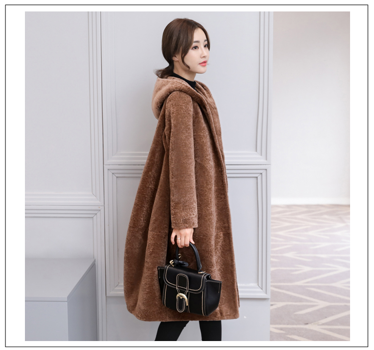 2018 chống mùa giải phóng mặt bằng của phụ nữ lông thú lông một trùm đầu cừu cắt coat loose dài cloak coat áo dạ lông