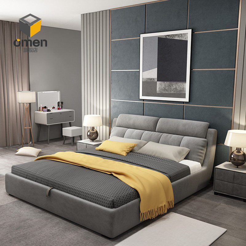 Wash-free technology cloth bed master bedroom Nordic cloth bed modern minimalist double wedding bed light luxury bed small apartment soft bed