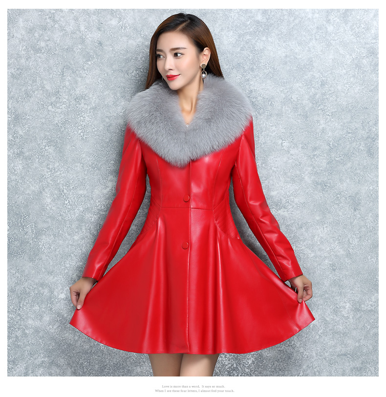 Mùa thu đông 2018 mới giả cổ áo lông cáo trong đoạn dài Áo khoác cộng với cotton Slim là chất liệu da PU mỏng đặc biệt thủy triều ao da