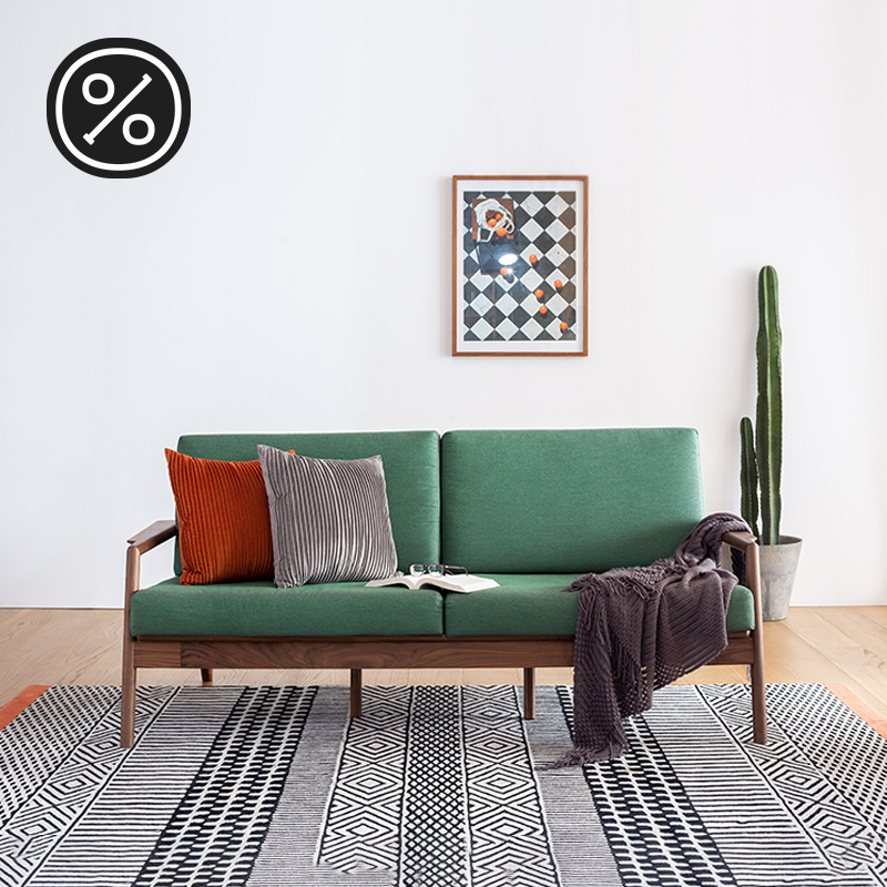 100 Wood Nordic modern minimalist Small family Living room Home innate double trio Chair Cloth Art Combined Solid Wood Sofa