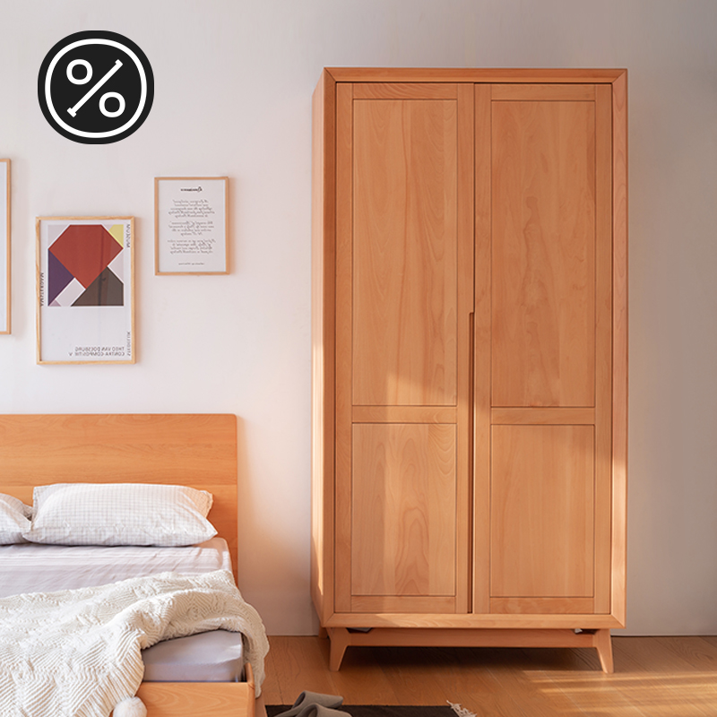 Yibai Wood Nordic modern simple solid wood wardrobe Household economical simple storage cabinet Rental layered small wardrobe