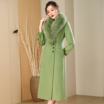 Wool mid-length fox fur collar woolen jacket