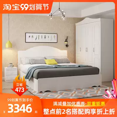 Warm white bedroom suite European whole house with combination wardrobe bed mattress dressing table Special