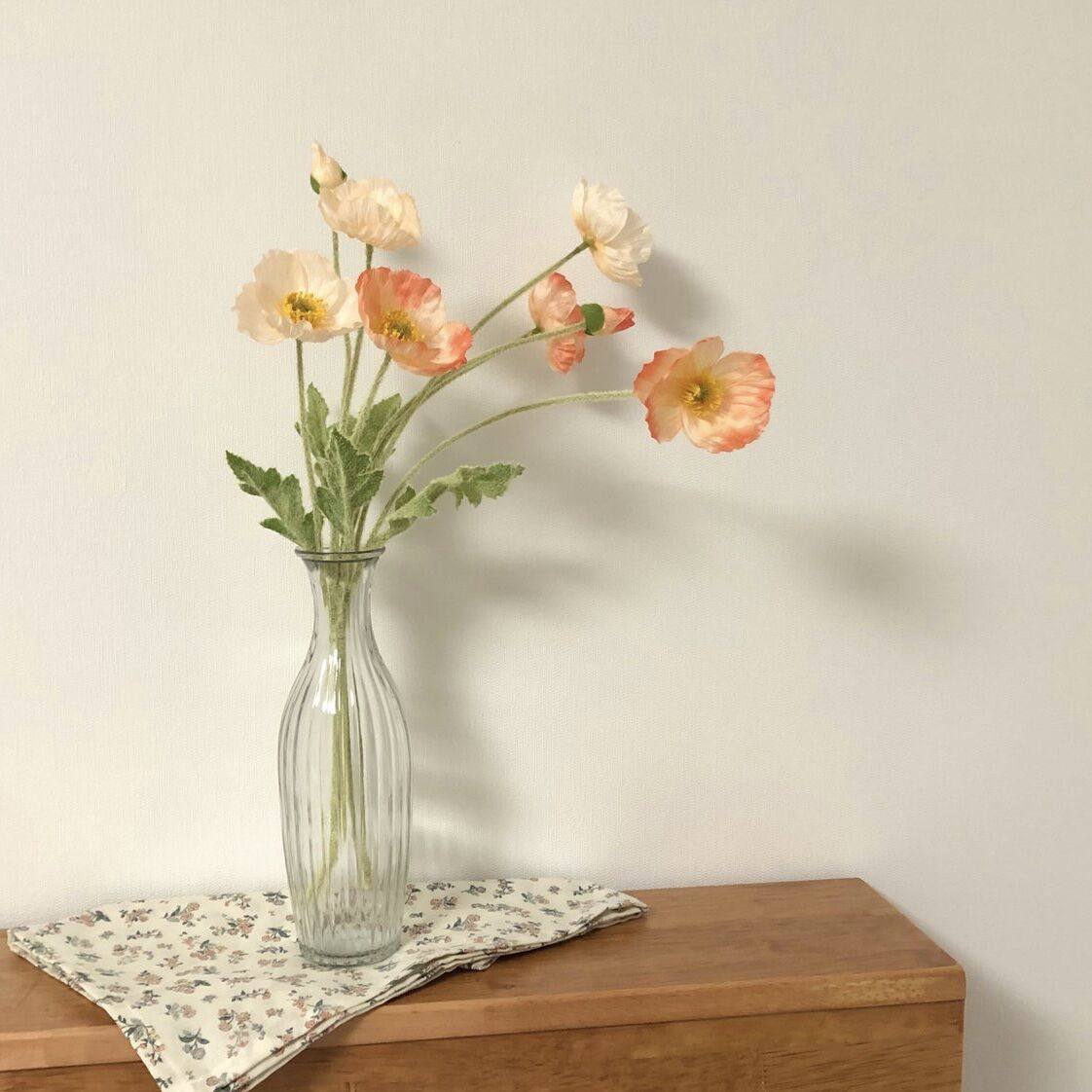 Gentle coral color Yu beauty poppy imitation flower glass vase home decoration ins wind clothing store collocation