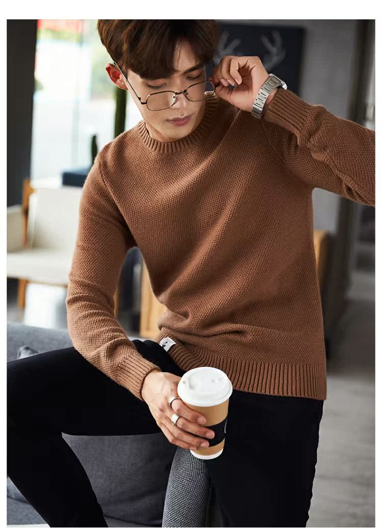 Áo len nam Tang Shi phiên bản Hàn Quốc của áo len chui đầu thẳng đan đẹp trai cổ tròn tay dài thủy triều thương hiệu áo len nam hoang dã - Kéo qua thời trang nam cao cấp