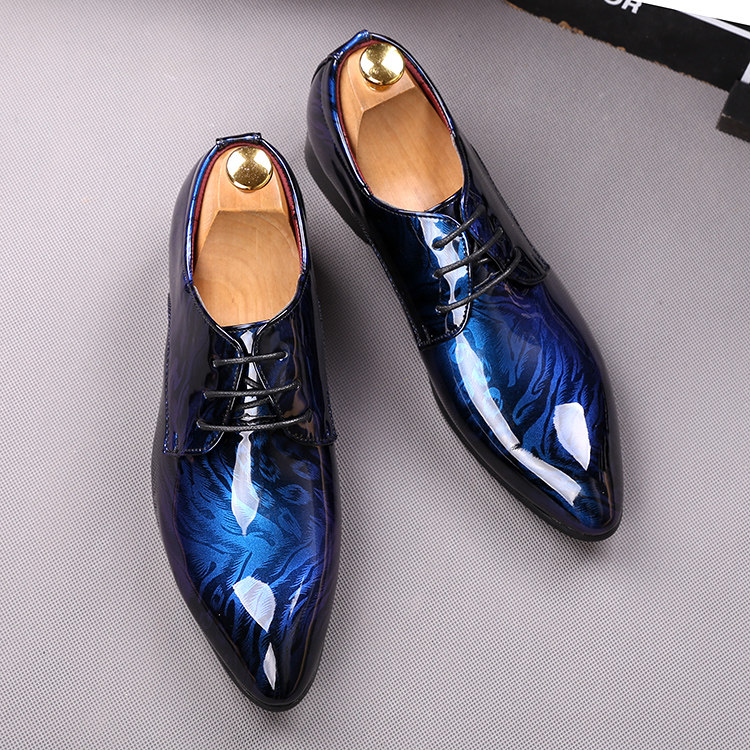 Korean men's shiny dazzling performance casual leather shoes British groom pointed wedding shoes hair stylist men's shoes trend