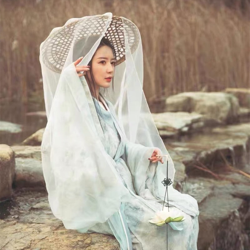 新款古装汉服斗笠帽子古风女侠客遮脸防晒面纱cosplay帷帽幕篱帽-Taobao