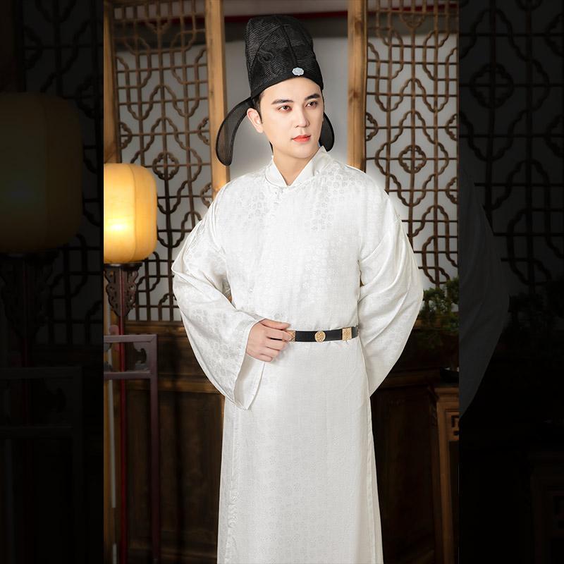 Hanfu Men's Tang and Song Dynasty Style Round-Neck Robe Adult李白 Poet Costume Scholar Chinese Style Ancient Costume Fairy-Like Ancient Style Long Robe